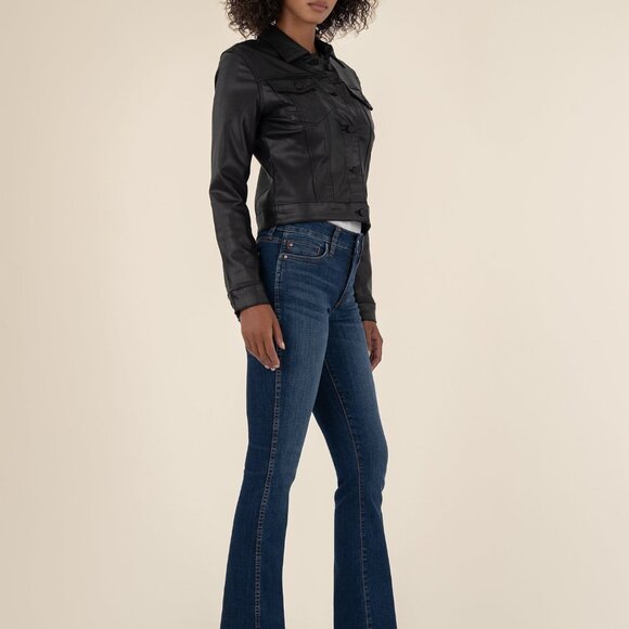 Kut from the Kloth Julia Coated Crop Jacket Size LARGELARGE / Black - Picture 2 of 3